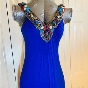 Blue Maxi dress Tiger Eye Beading from Saks XS